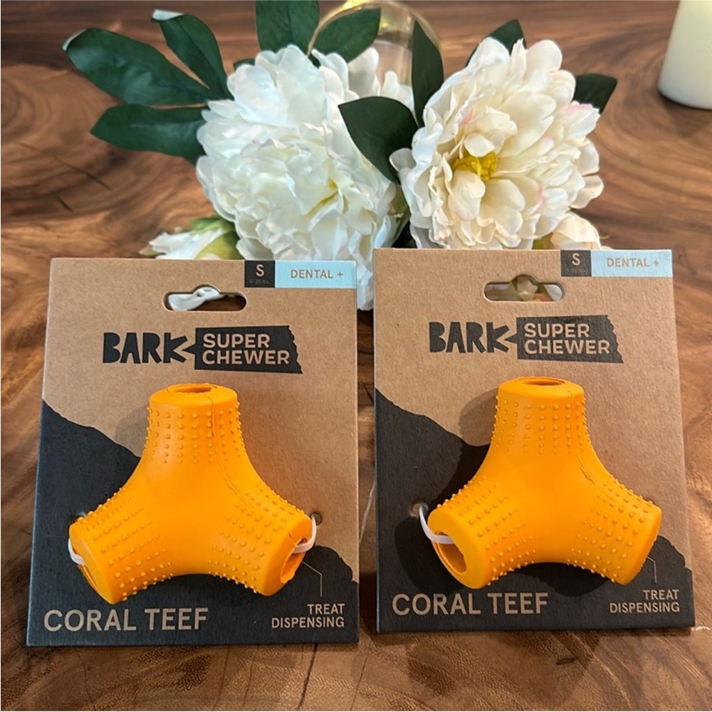 2 Bark Box Super Chewer Coral Teef dog toys